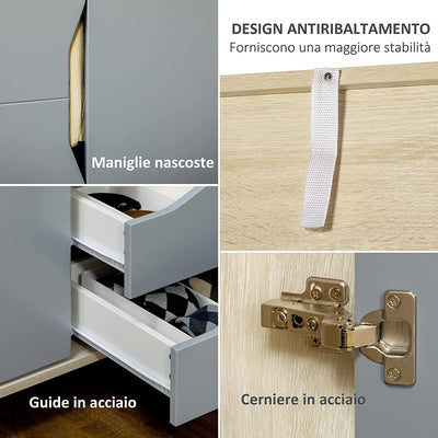 Guardaroba a 2 Ante in Truciolato E MDF Con Guida per Appendere, 3 Ripiani E 2 Cassetti per Soggiorno E Camera Da Letto, 88.9X50.1X184.5 Cm