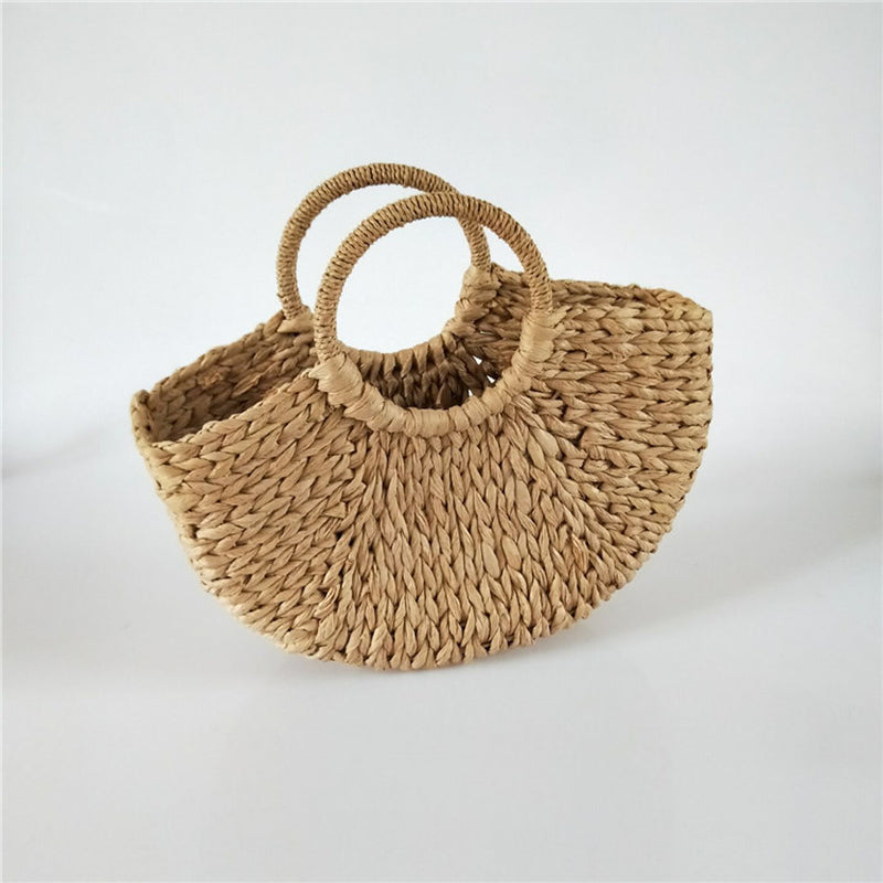 Women Handbag Rattan Wicker Straw Woven Half-Round Bag Large Capacity Female Casual Travel Tote Fashion Bolsos