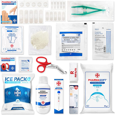 ® Kit Di Pronto Soccorso Professionale per Auto Casa Viaggio Barca Moto Trekking Con TERMOMETRO E DISINFETTANTE # EASY AID KIT # Borsa Di Emergenza Completa per Medicazione # Made in Italy