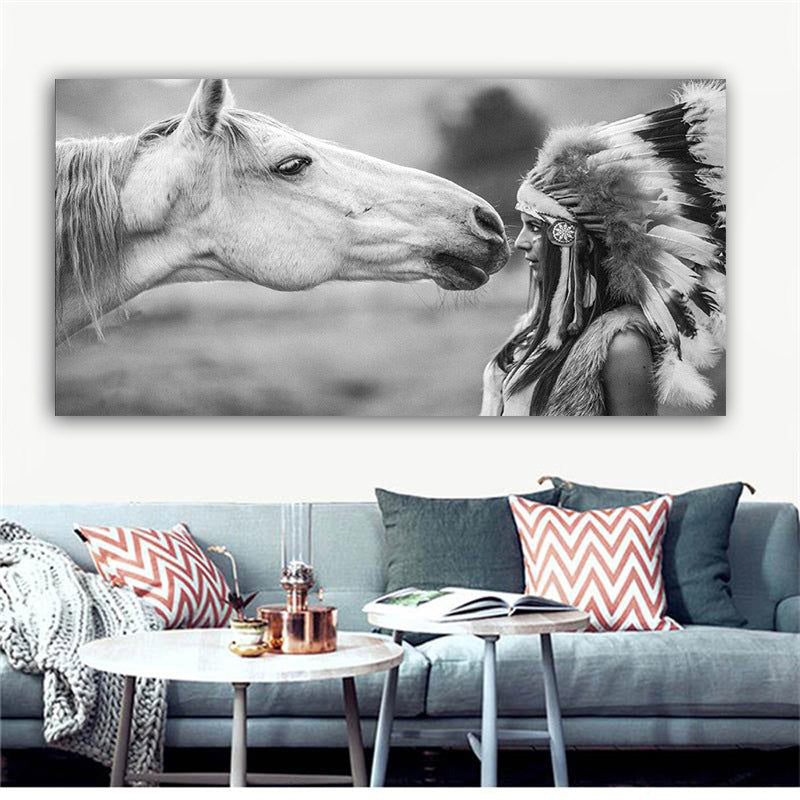 Living Room Decoration Painting Indian Girl and Horse