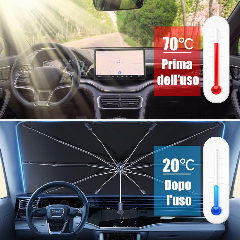 Ombrello Parasole Auto Pieghevole E Portatile - Proteggi La Tua Auto Dal Sole Con Torna Ai Risultati Protezione UV Al 99.9%, Custodia Inclusa, 125X65Cm per Auto Medio/Piccolo