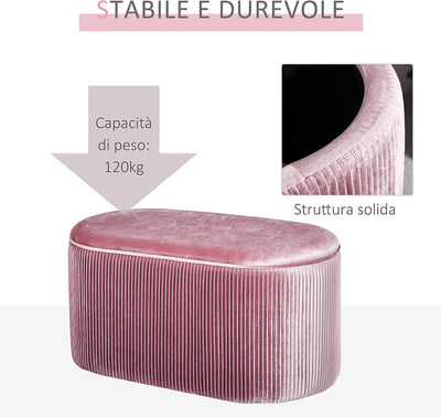 Pouf Panca Contenitore in Velluto Stile Moderno, Panca Imbottita per Camera Da Letto, Soggiorno E Ingresso, Rosa, 81X40X41Cm