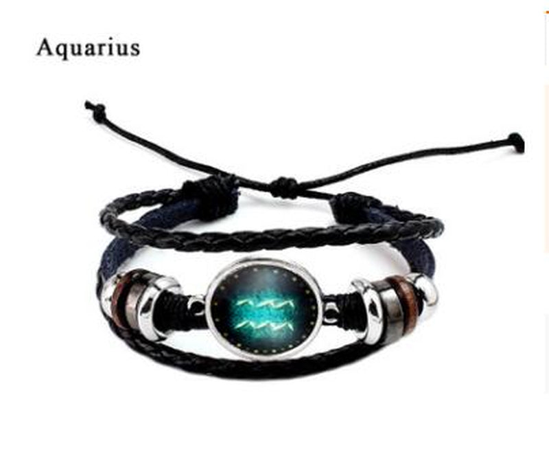 Twelve Constellation Glass Piece Couple Bracelet