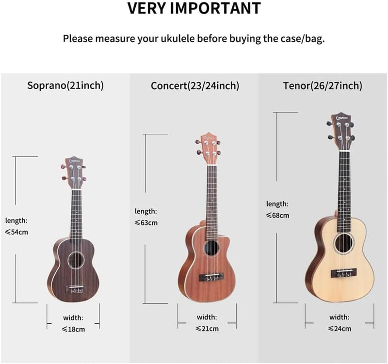 Borsa Ukulele Soprano Custodia Ukulele 21 23 26 Pollici Con Imbottitura Cinghie Regolabile Maniglia per Il Trasporto, Imbottitura Spessa E Custodia (23 Pollici,Fiore Blu)