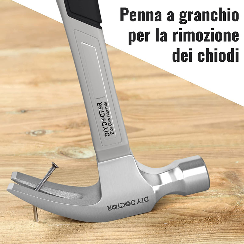 - Martello Da Carpentiere 567 Grammi - Impugnatura Curva Comfort Con Finitura in TPR - Solido Acciaio Forgiato E Impugnatura Antiscivolo - Manico in Fibra Di Vetro