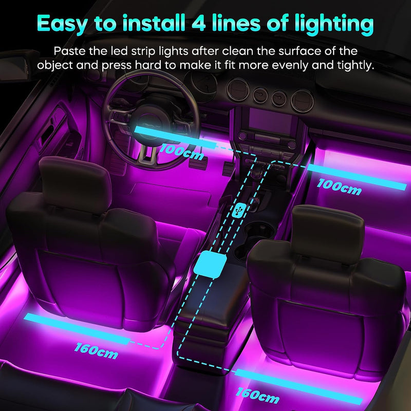 Led Auto Interni Con APP, Accessori Auto, Regalo Festa Della Mamma, Uomo, Donna, Compleanno, Strisce Led Auto Con Porta USB Controllo APP