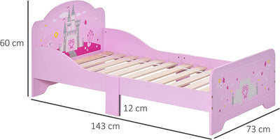 Letto per Bambini Con Bordi Rialzati in Legno per Cameretta, Lettino per Bimbi Da 3-6 Anni, 143X73X60Cm, Rosa