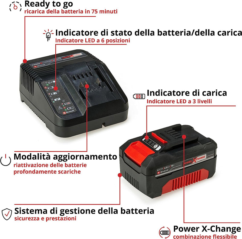 4512042 Starter Kit 4,0 Ah Con Batteria E Caricabatterie Power X-Change, Li-Ion, 18 V, Tempo Di Ricarica 75 Minuti, Adatto a Tutti Gli Utensili Power X-Change