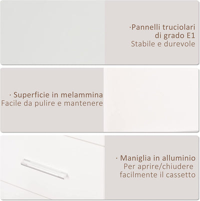 Armadio Moderno Guardaroba 2 Ante Con Specchio E 3 Cassetti, Mensole Regolabili E Barra Appendiabiti, 80X50X180Cm, Bianco