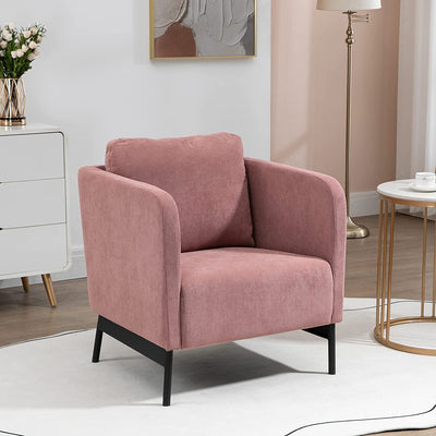 Poltroncina in Velluto a Coste Con Gambe in Acciaio E Cuscino Posteriore, 73X74X82Cm, Rosa