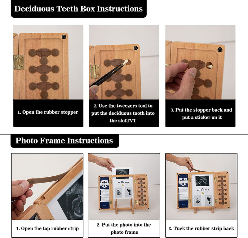 Cornice Portafoto per Bambino, 5 in 1 Bimbi Ricordo Regalo Con Impronte Mani E Piedi + Scatola Porta Dentini Da Latte + Foto Di Ecografia + Carta Informativa Nascita, per Bambini E Bambina