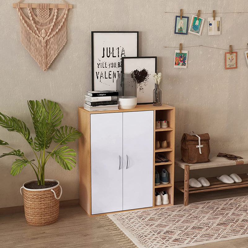 Scarpiera Slim Da Parete, Mobile Multiuso Con 2 Ante E Ripiani Regolabili per Camera Da Letto E Ingresso, in Legno, 80X32X91Cm