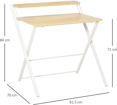 Scrivania Pieghevole Salvaspazio Con Mensola Superiore per Camera E Ufficio, 81.5X70X84Cm, Color Legno E Bianco