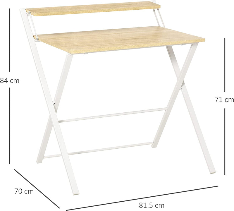 Scrivania Pieghevole Salvaspazio Con Mensola Superiore per Camera E Ufficio, 81.5X70X84Cm, Color Legno E Bianco