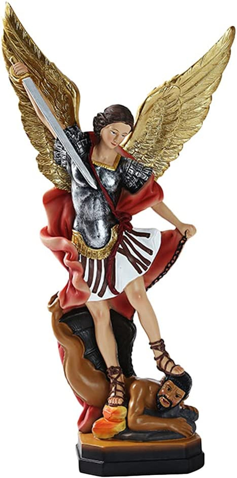 Statua Arcangelo Arcangelo Arcangelo San Michele Tramples Demone Scultura Religiosa Sconfiggere Lucifero Angelo Collezionabile per Home Office Decor