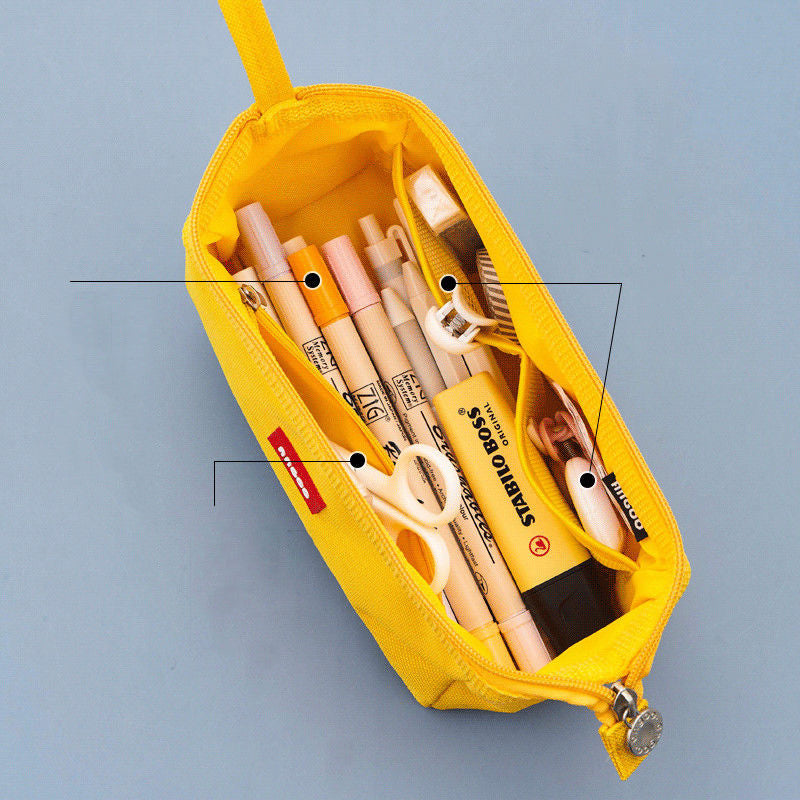 Large-Capacity Canvas Pencil Case, Double Zipper, High Stationery Box