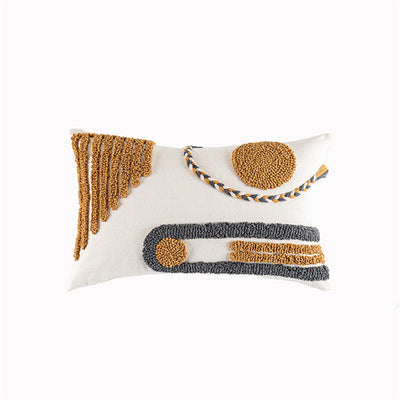 Indian Hand-Tufted Cushion Cover, Ethnic Style Braid Loop Velvet Throw Pillow