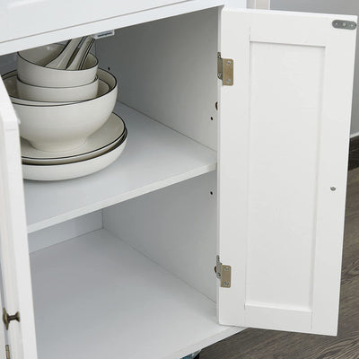 Carrello Da Cucina Portavivande Con Cassetti, Armadietti, Portaspezie E 4 Ruote, Legno, 111X44.5X82.5Cm, Bianco