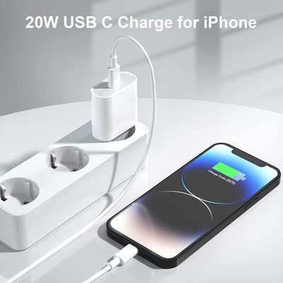 Caricatore Rapido USB C 20W with 2M Cavo for Iphone 14/14 Pro/ 14 Pro Max/ 14 Plus/ 13/12/11/XS/XR/X/8, Airpods,  USBC Caricabatterie Spina Adattatore Alimentatore Presa Carica Muro Ricarica