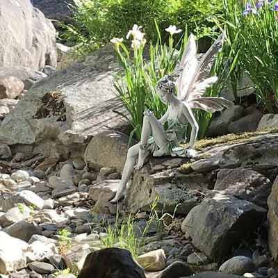 Statuetta Da Giardino, La Fata Del Giardino Statua Seduta, Poliresina, 22 Cm, ​Resistente Alle Intemperie & Gelo, Decorazione, Bianc