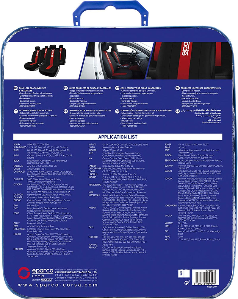 SPC1013 Set Coprisedili Anteriori/Posteriori, Classic, 100% Poliestere, Compatibile Con Airbag, Rosso