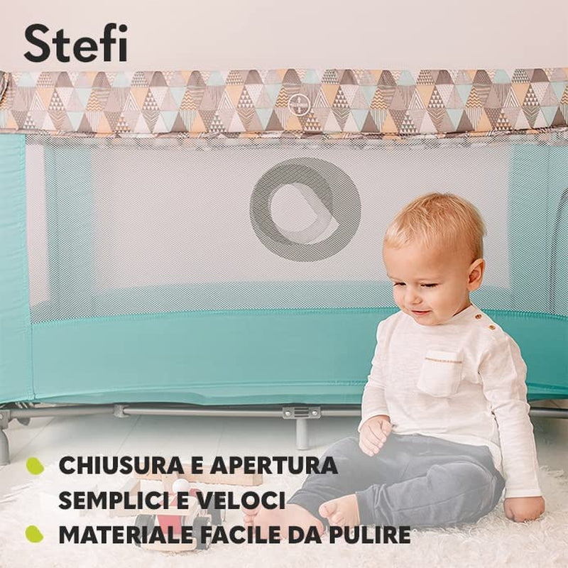 Stefi Lettino Neonato Da Viaggio Pieghevole Con Materasso, Dalla Nascita Fino a 3 Anni, Box Bambini Da Campeggio Con Entrata Laterale, Le Pareti Realizzate in Rete, Borsa, Route