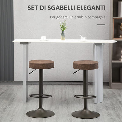 Set Di 2 Sgabelli Da Bar Con Poggiapiedi, Sgabelli Da Cucina Girevoli Con Altezza Regolabile, 35X36X64-85Cm, Marrone