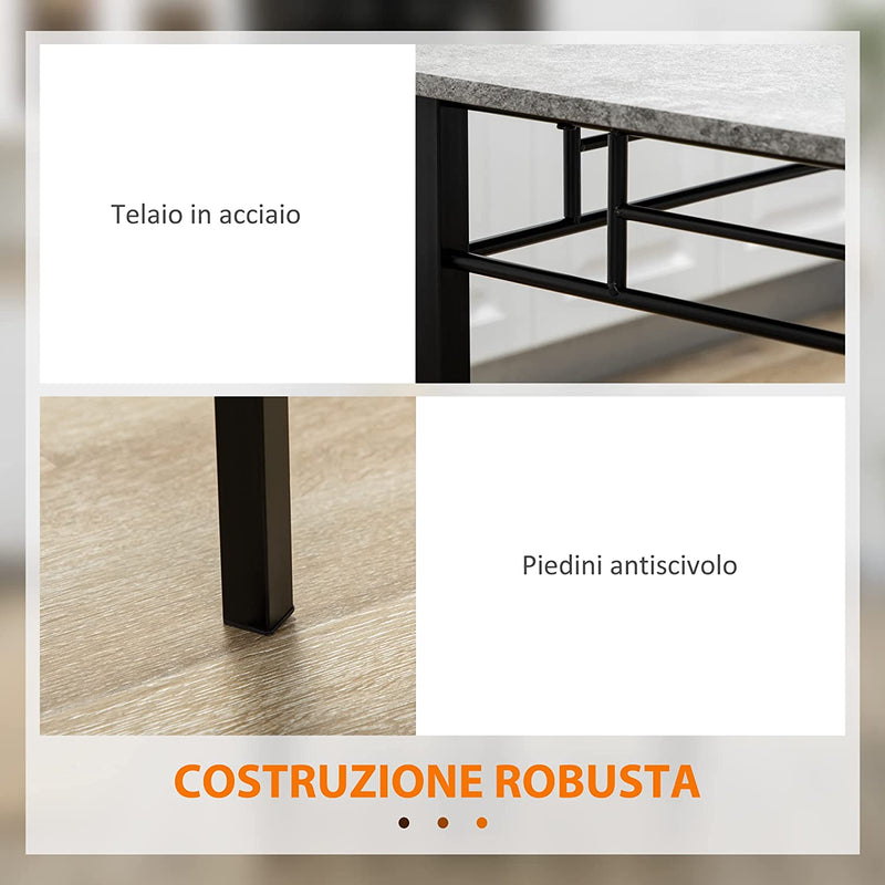 Set Tavolo E Sedie 5Pz, Tavolo Da Pranzo Rettangolare in Metallo E MDF E 4 Sedie Da Pranzo Con Seduta Imbottita in Gommapiuma E Poliestere