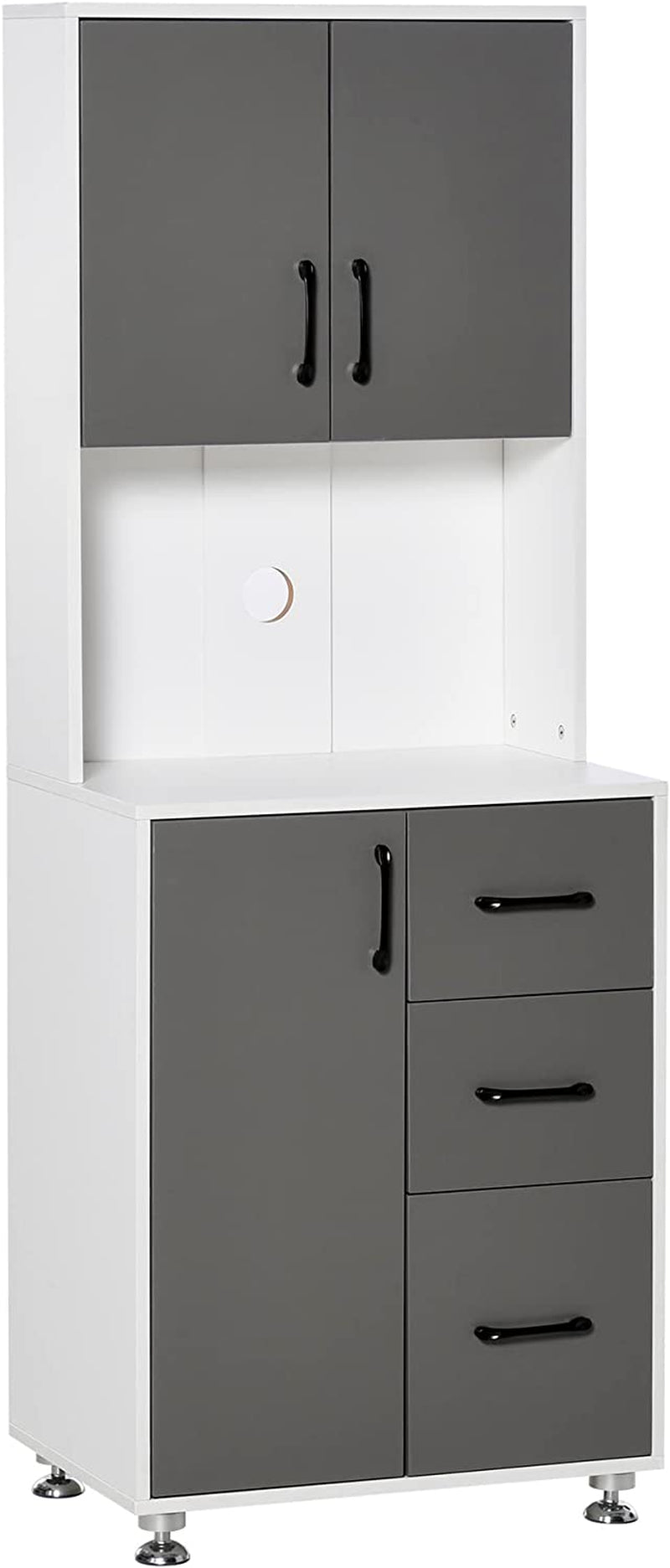 Credenza Alta Da Cucina Con Design Moderno, Madia Mobile Buffet in Legno Bianco E Grigio, 60X40X160Cm