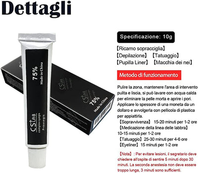 Crema Anestetica per Tatuaggi, Trucco Permanente, Lavaggio Dei Tatuaggi, Tubo Da 10 G.