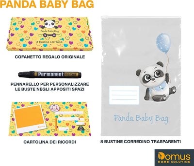 ® 8 Bustine Corredino Neonato Ospedale Panda Baby Bag - Sacchetti Cambio Neonato Ospedale Utili per Organizzare Borsa Parto Ospedale Mamma