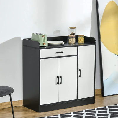 Mobiletto Da Cucina Moderno in MDF Con 2 Armadietti, 1 Cassetto E Ripiani Regolabili, 90X40X90 Cm, Bianco E Nero