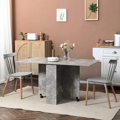 Tavolo Pieghevole in Legno per 4-6 Persone, Tavolo Da Pranzo Richiudibile Con Ruote, 75X140X74Cm, Grigio