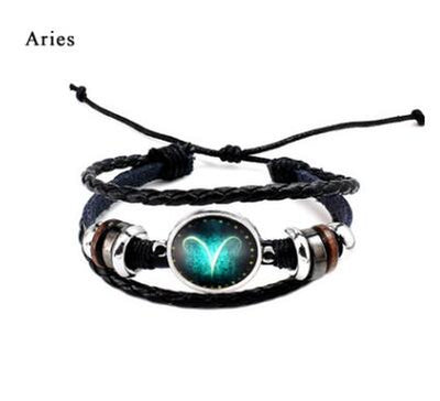 Twelve Constellation Glass Piece Couple Bracelet