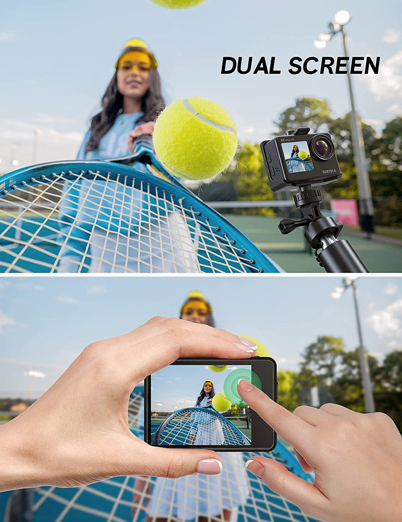 Action Cam 4K Wifi 60FPS Fotocamera Subacquea Impermeabile Da 40M Con Microfono Wireless E Fotocamera per Casco a Doppio Schermo per Lo Snorkeling, La Guida in Bicicletta E Vlog