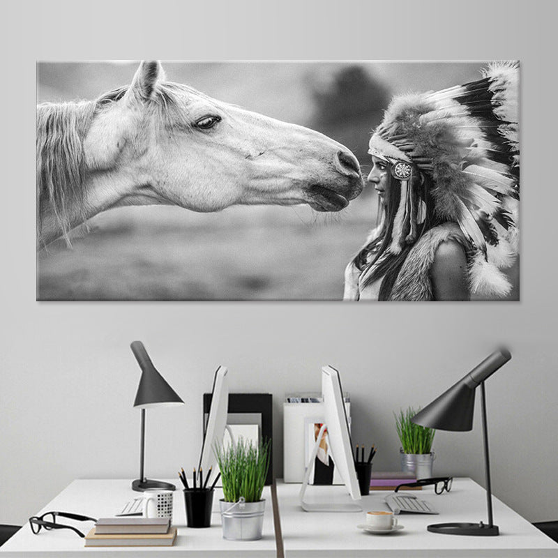 Living Room Decoration Painting Indian Girl and Horse