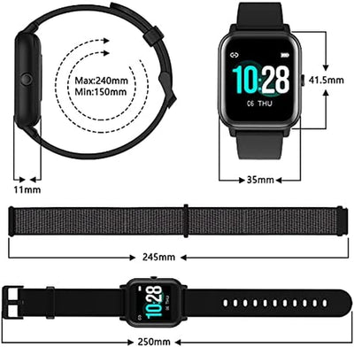 Smartwatch Uomo Donna,Orologio Fitness Con Contapassi Saturimetro (Spo2) Sonno Cardiofrequenzimetro Da Polso, Activity Tracker Sport Impermeabile 5ATM per Android Ios(2 Cinturini)