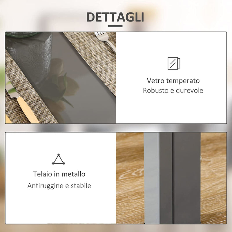 Set Da Pranzo 5 Pezzi Con 1 Tavolo Da Pranzo E 4 Sedie Moderne per Cucina O Sala Da Pranzo in Similpelle, Metallo E Vetro Temperato, Grigio