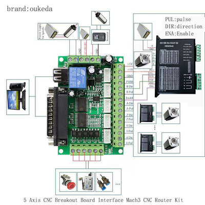 5 Axis CNC Breakout Board Interface Mach3 CNC Router Kit