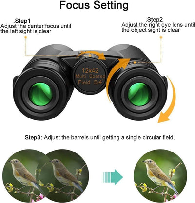 Binocolo Professionale Alto Ingrandimento - Prisma Bak4 E Lente FMC, Impermeabile, Messa a Fuoco Veloce, 12 X 42 Con Adattatore Telefonico per Birdwatching, Escursionismo, Caccia