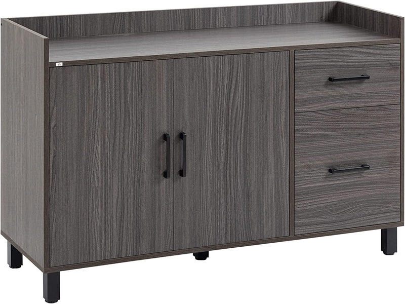 Mobile Multiuso in Legno Con Armadietto 2 Ante E Cassetti, Piccola Credenza per Soggiorno E Ingresso, 120X40X80Cm, Grigio