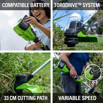 Greenworks 48V (2 × 24V) Tagliaerba a Batteria, Distanza Di Taglio 33 Cm, Diametro 2 Mm, Impugnatura Supplementare Rotonda, Peso Leggero, 3,6 Kg, Senza Batteria E Caricatore