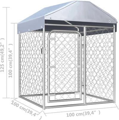 Canile Da Esterno Con Tetto Alto Robusto Elegante Comodo Con Serratura Recinzione Recinto per Cani Box Gabbia 200X200X135 Cm in Acciaio Zincato