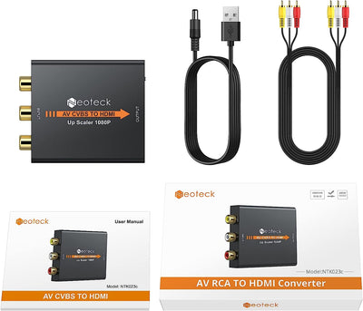 Convertitore AV a HDMI Tutto in Metallo Con 1M Cavo AV Convertitore Adattatore 1080P 3RCA AV CVBS Composito a HDMI per TV PS3 STB VHS VCR Blu-Ray DVD Lettori Proiettori - Versione Aggiornata