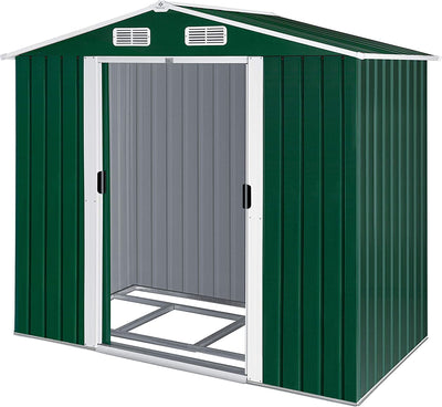 ® - Casetta XL in Metallo 4,2 M³| 210 X 132 X 186 Cm | 2 Porte Scorrevoli E Fondazione | Capanno per Attrezzi | Armadio Da Giardino | Tetto a Due Falde Verde