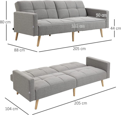 Divano Letto Matrimoniale Con Tessuto Traspirante Effetto Lino E Schienale Regolabile, 205X88X80 Cm, Grigio