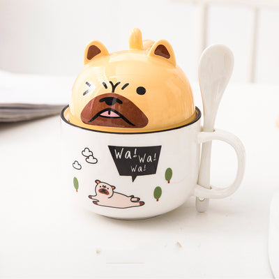 Cartoon Office Ceramic Mug with Lid Spoon