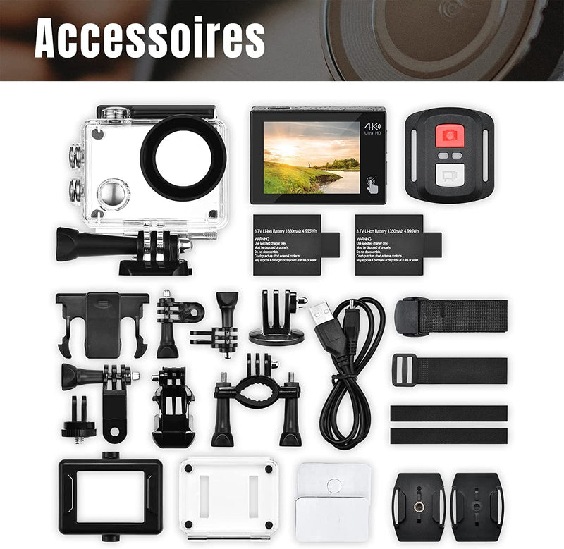 Action Cam, 20MP Action Cam 4K Con Touch Screen, Stabilizzatore EIS, Impermeabile Fino a 40M Sotto L&