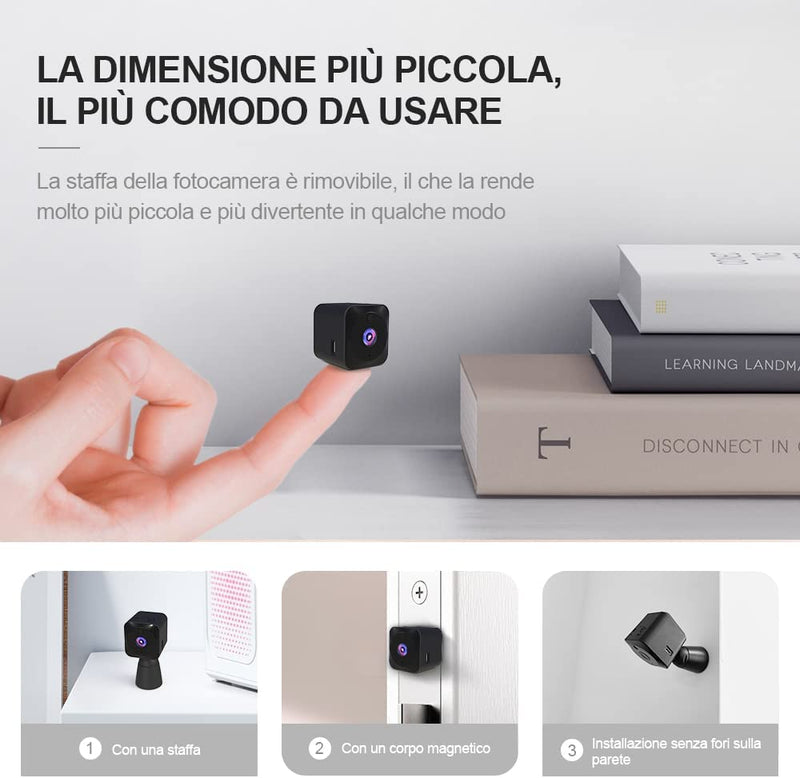 Telecamera Spia Wifi Interno 4K HD Mini Telecamera Nascosta Microcamera Senza Fili Videocamera Sorveglianza per Auto/Casa/Bambini Lunga Durata Spy Cam