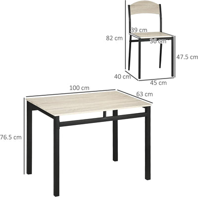 Set Da Pranzo Da 5 Pezzi Con 1 Tavolo Rettangolare 100X63X76.5 Cm E 4 Sedie 45X40X82 Cm, in Acciaio E MDF, Nero E Rovere